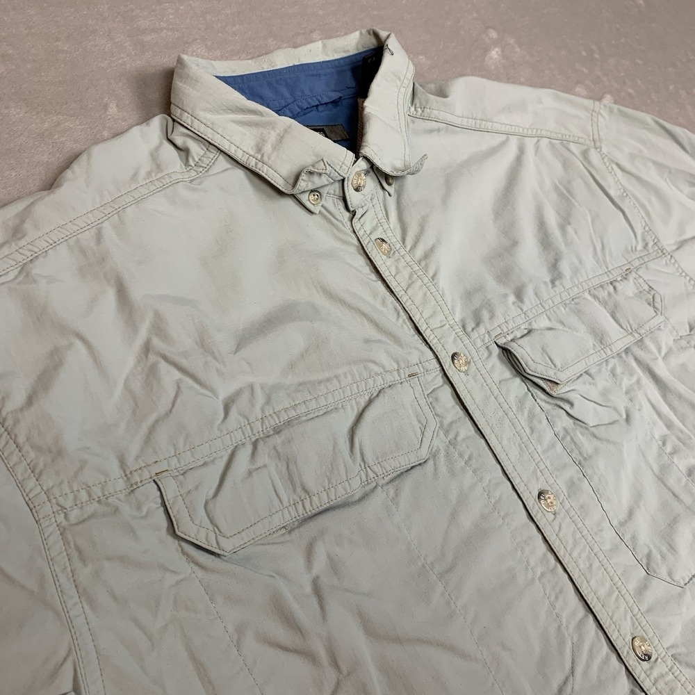 REI Shirt Mens XL Beige Sort Sleeve Vented Hiking Camping Outdoor Lightweight
